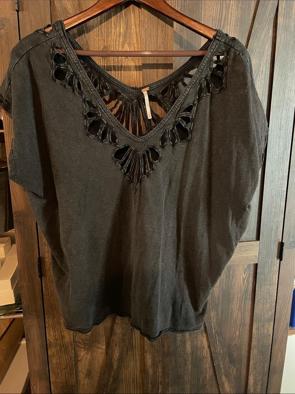 Free People Black V-Neck Cutout Tunic Top